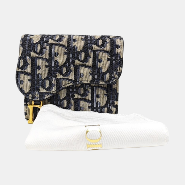 Saddle Mini Oblique Canvas Blue Wallet