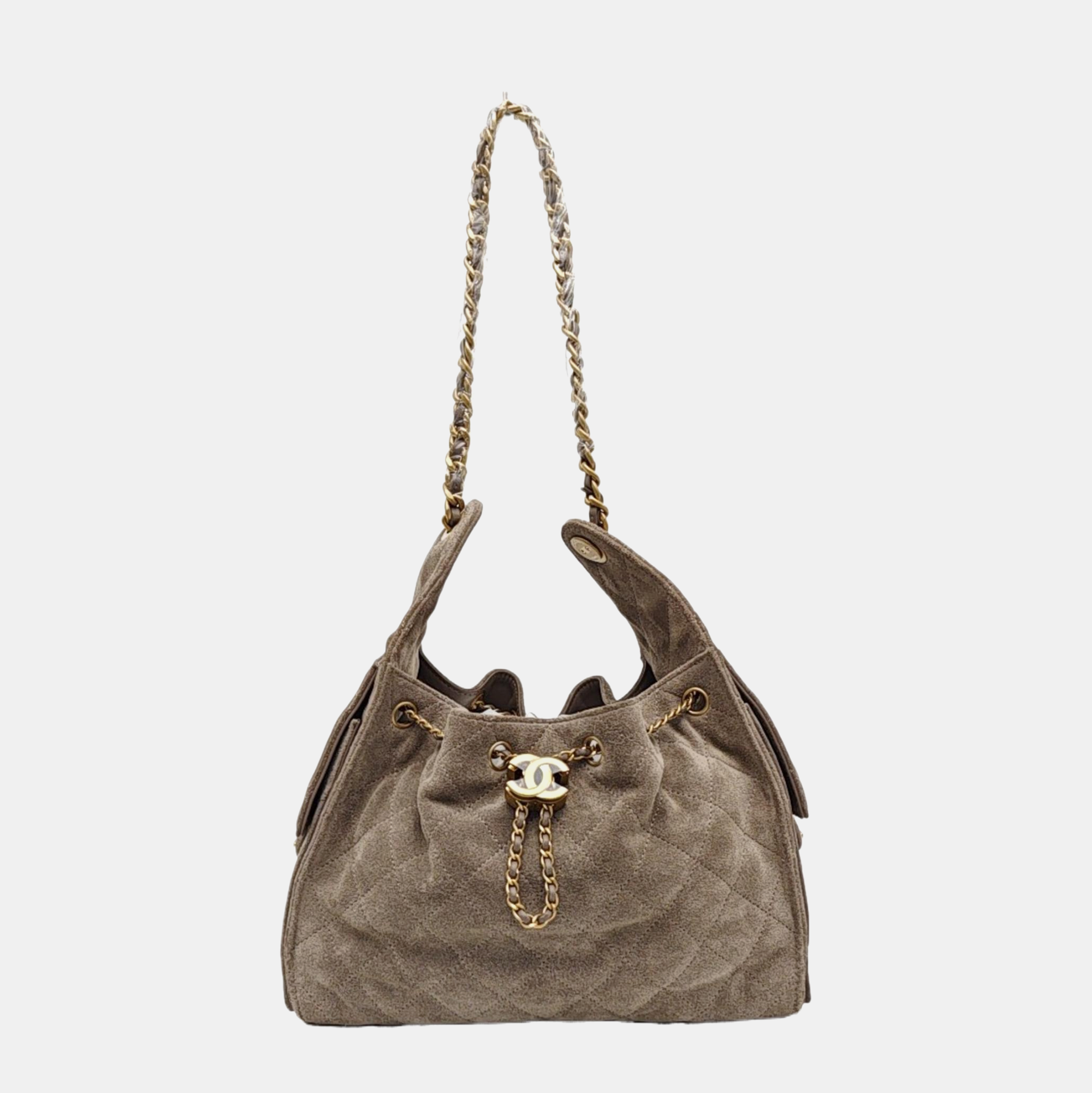 CHANEL 25 Small Quilted Suede Gray