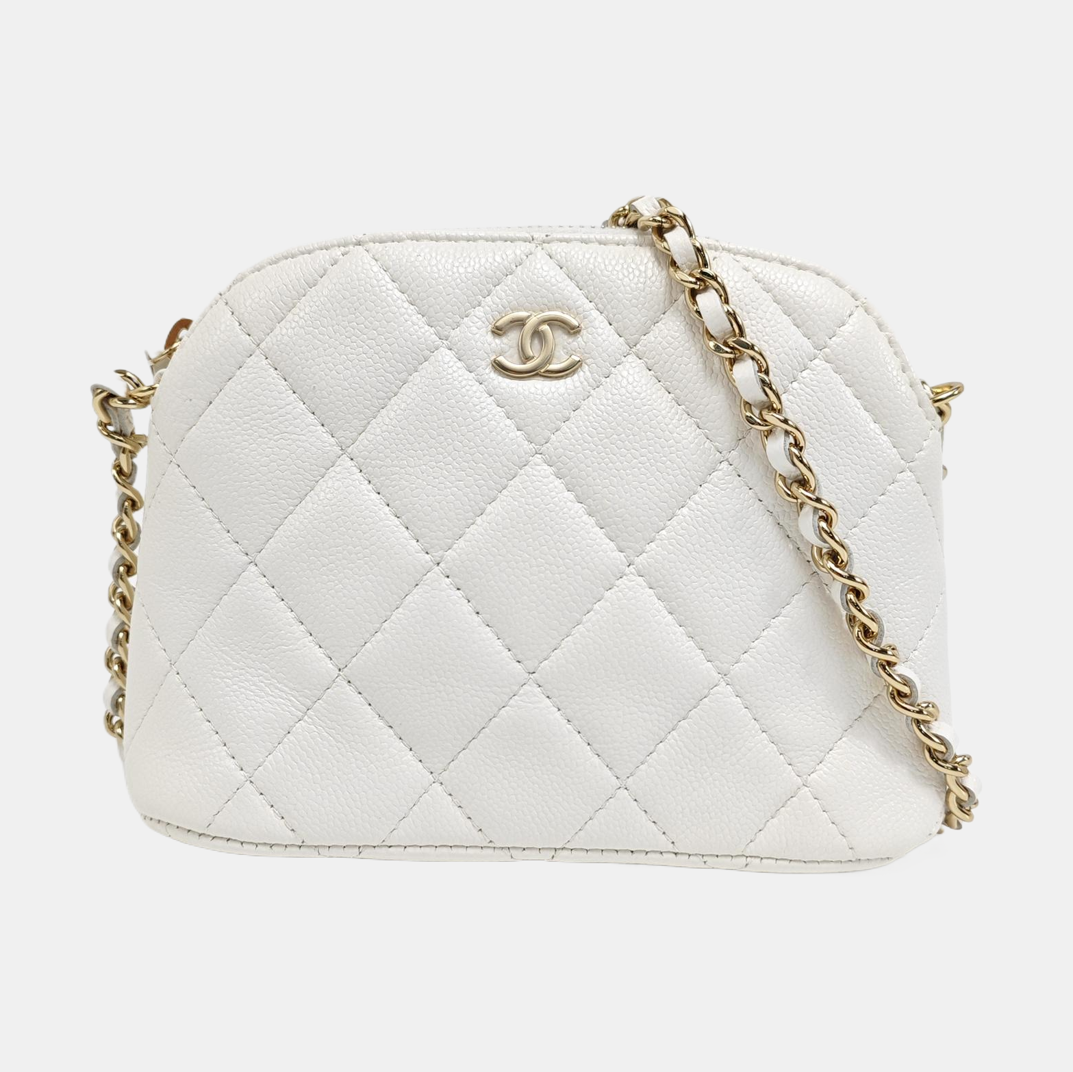 Quilted Grained Calfskin Shoulder Bag White