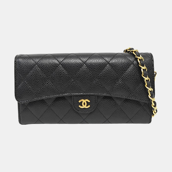Cartera CLÁSICA CON SOLAPA Mini Acolchada de Piel de Becerro Granulada Negra