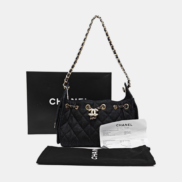 CHANEL 25 Quilted Denim Blue