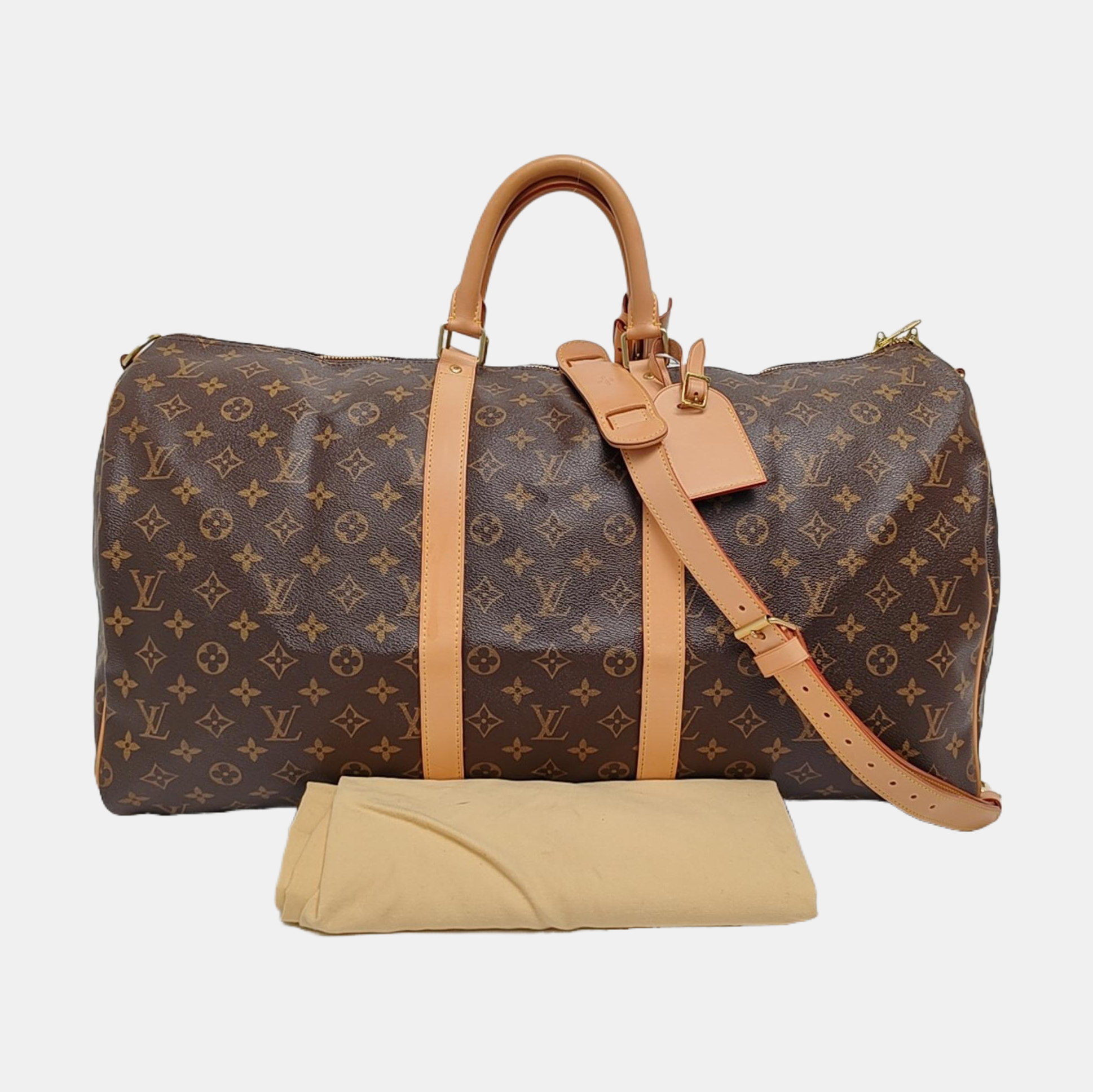 KEEPALL 55 Monogram Coated Canvas Brown