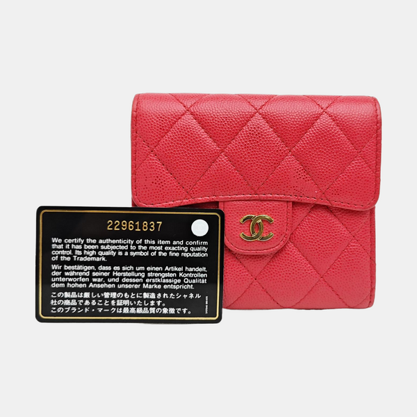 Quilted Grained Calfskin Wallet Small Red