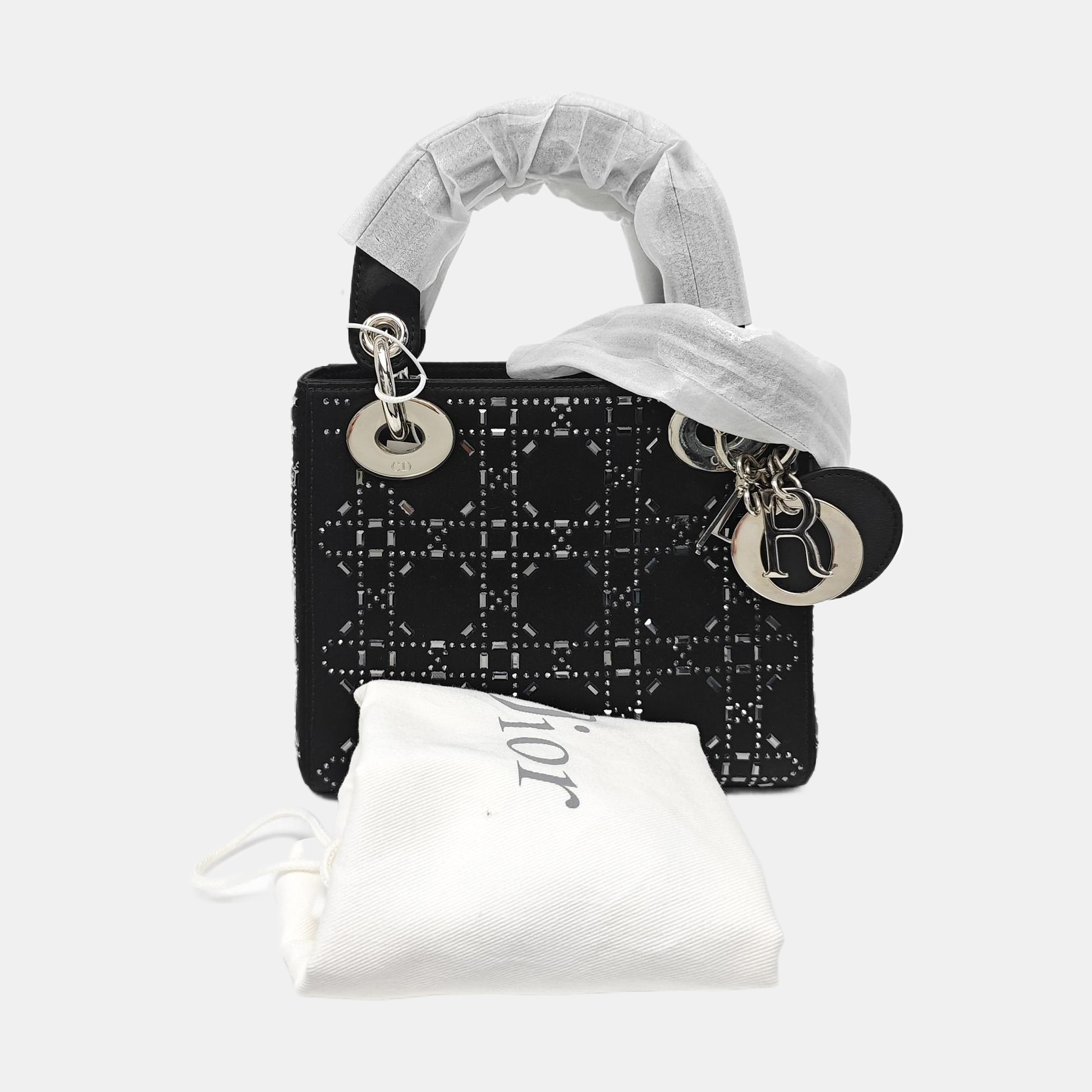 Lady Dior Mini Cannage Silk Satin Black