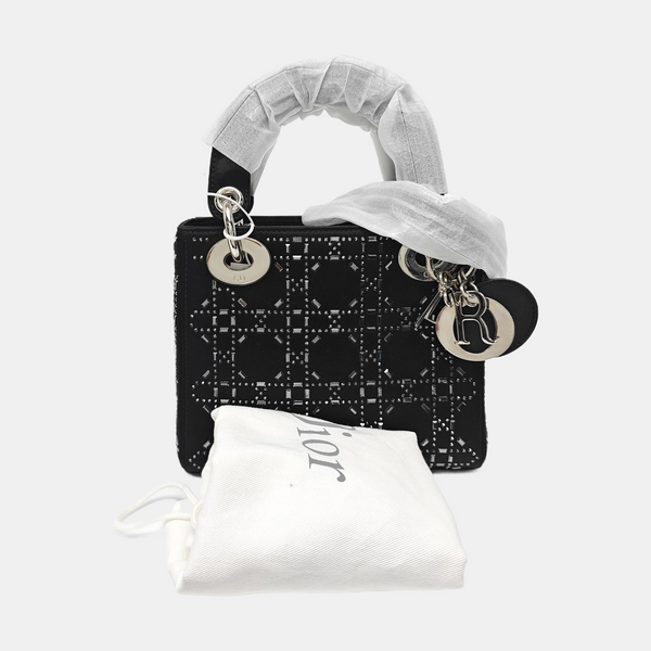 Lady Dior Mini Cannage Silk Satin Black