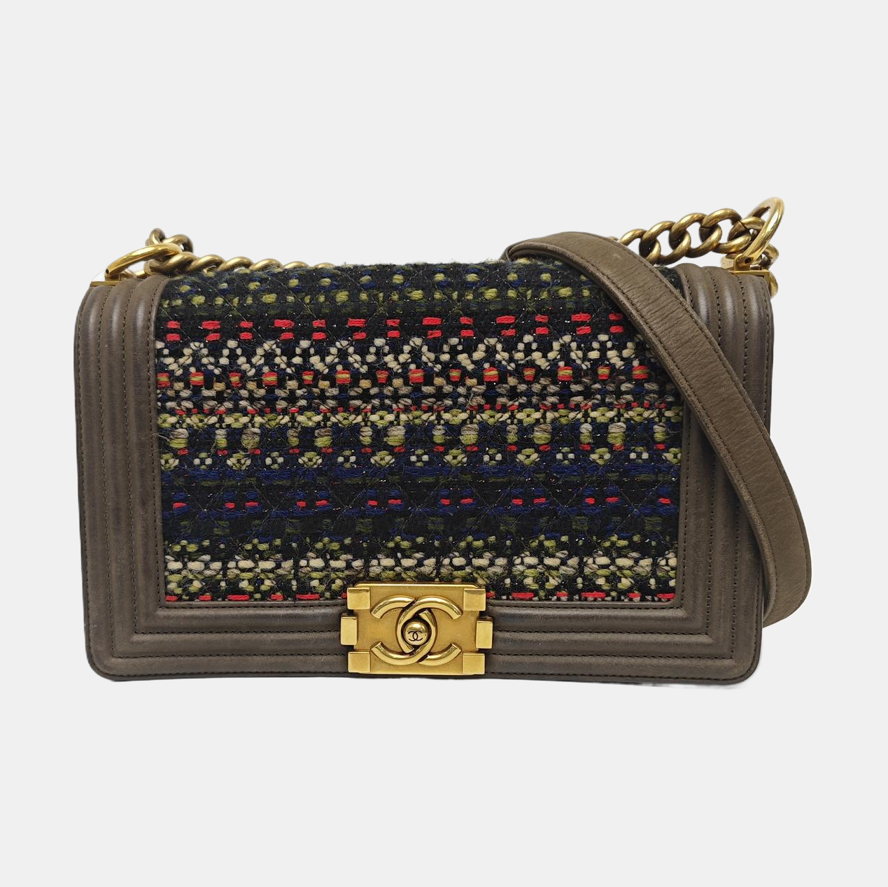 BOY CHANEL Medium Quilted Wool Green