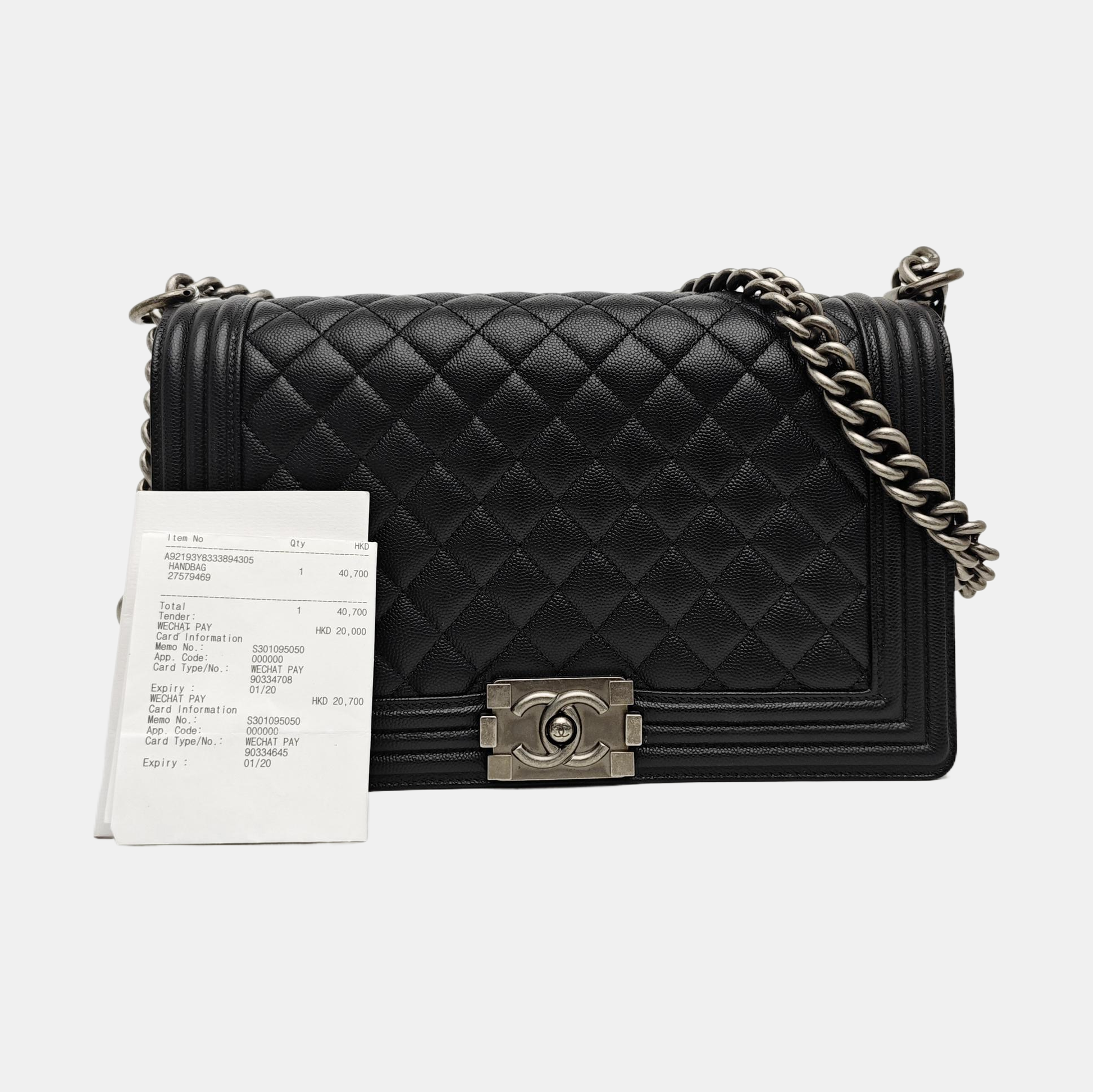 BOY CHANEL Large Quilted Grained Calfskin Black