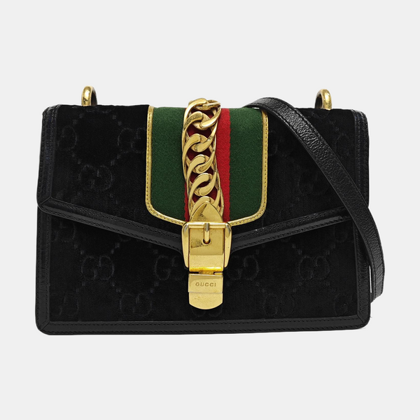 Sylvie Small Monogram Velvet Black