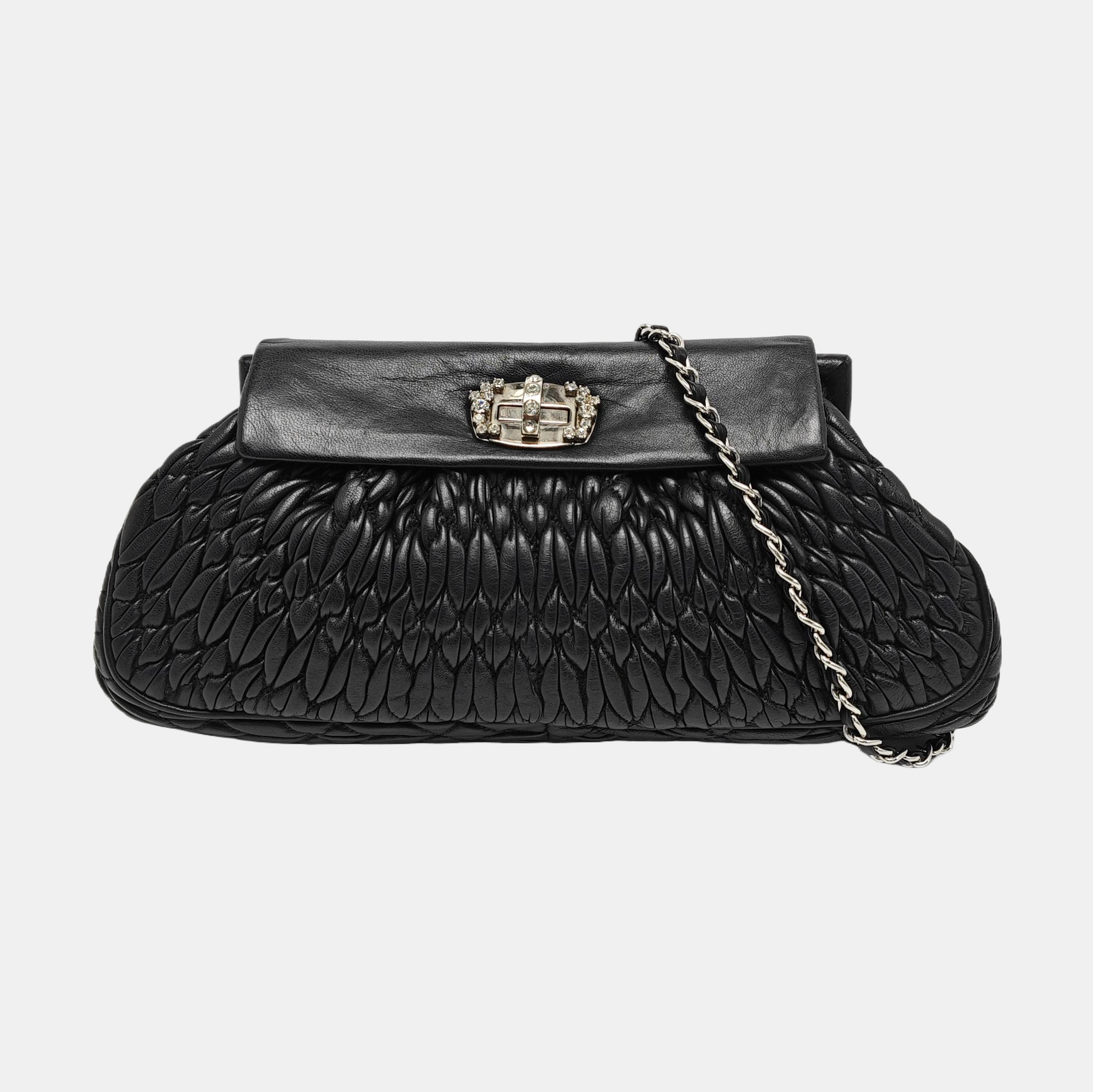Quilted Lambskin Shoulder Bag Black