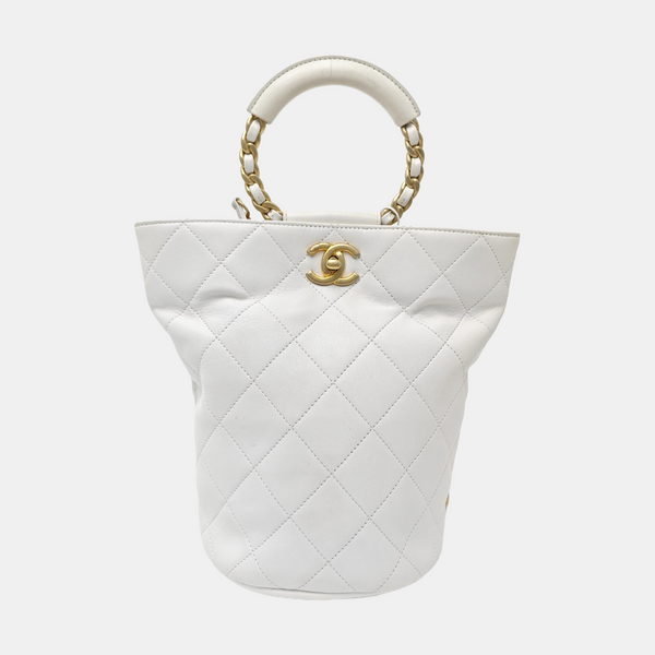 Quilted Lambskin Bucket Bag White