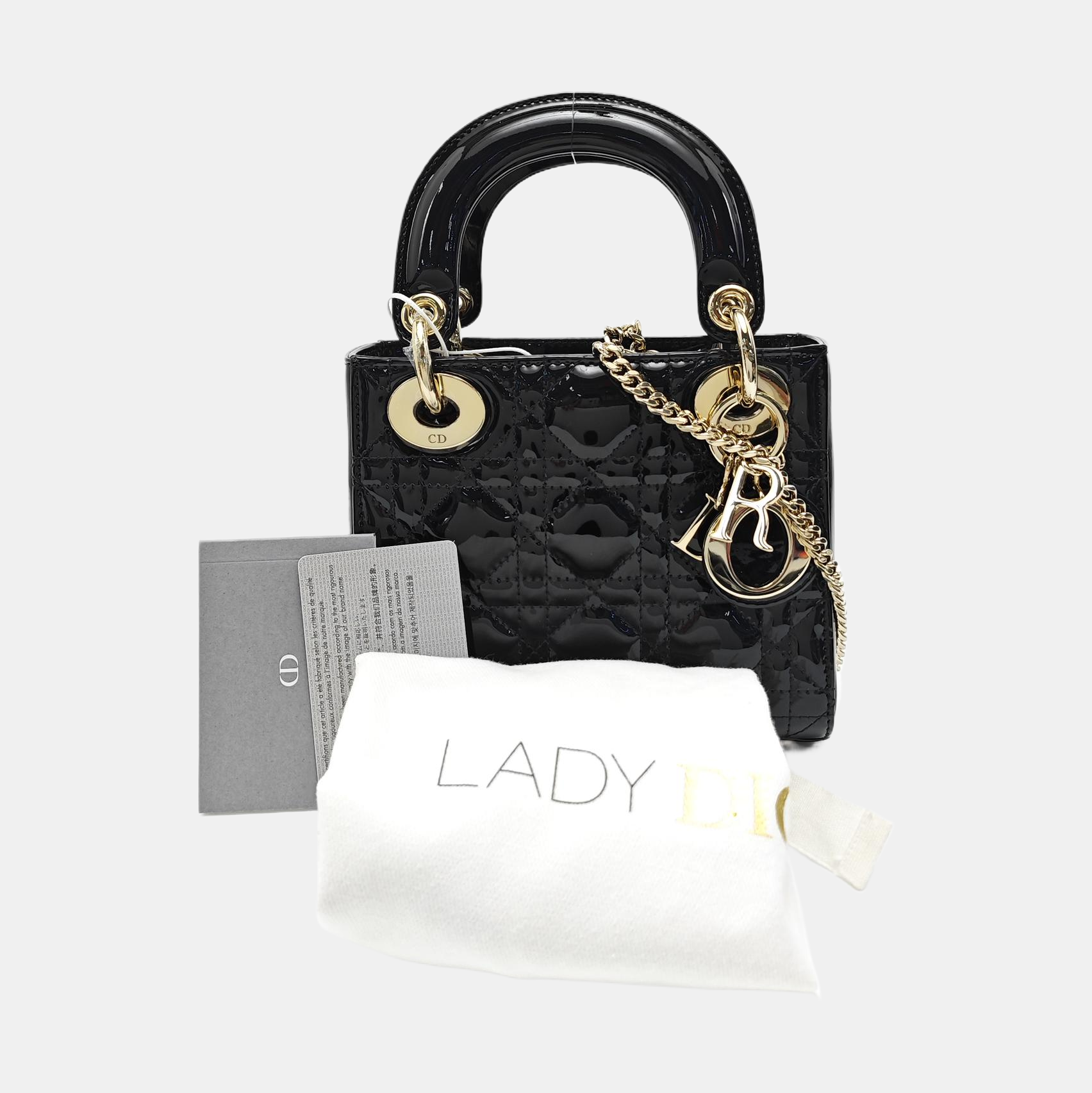 Lady Dior Mini Cannage Patent Leather Black