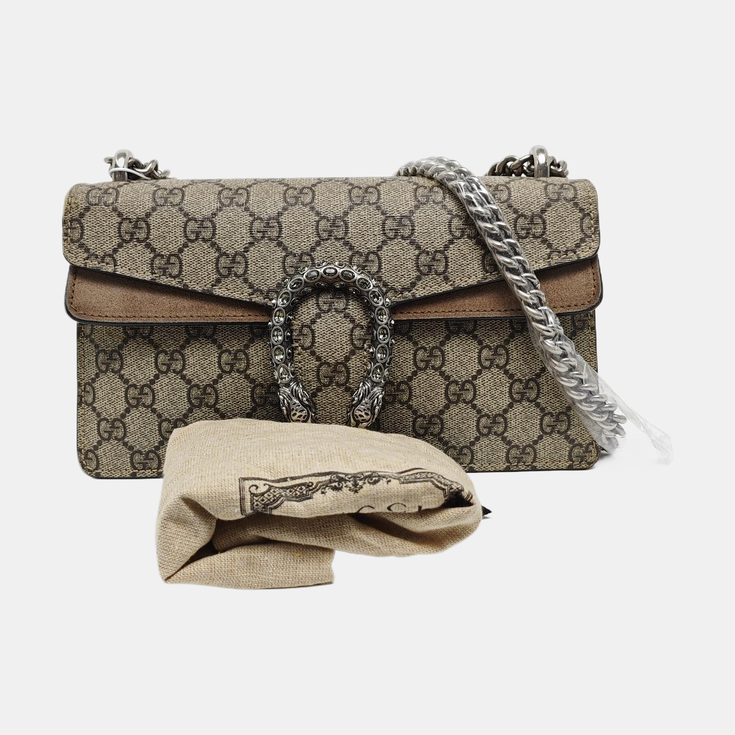 Dionysus Small Monogram Coated Canvas Beige