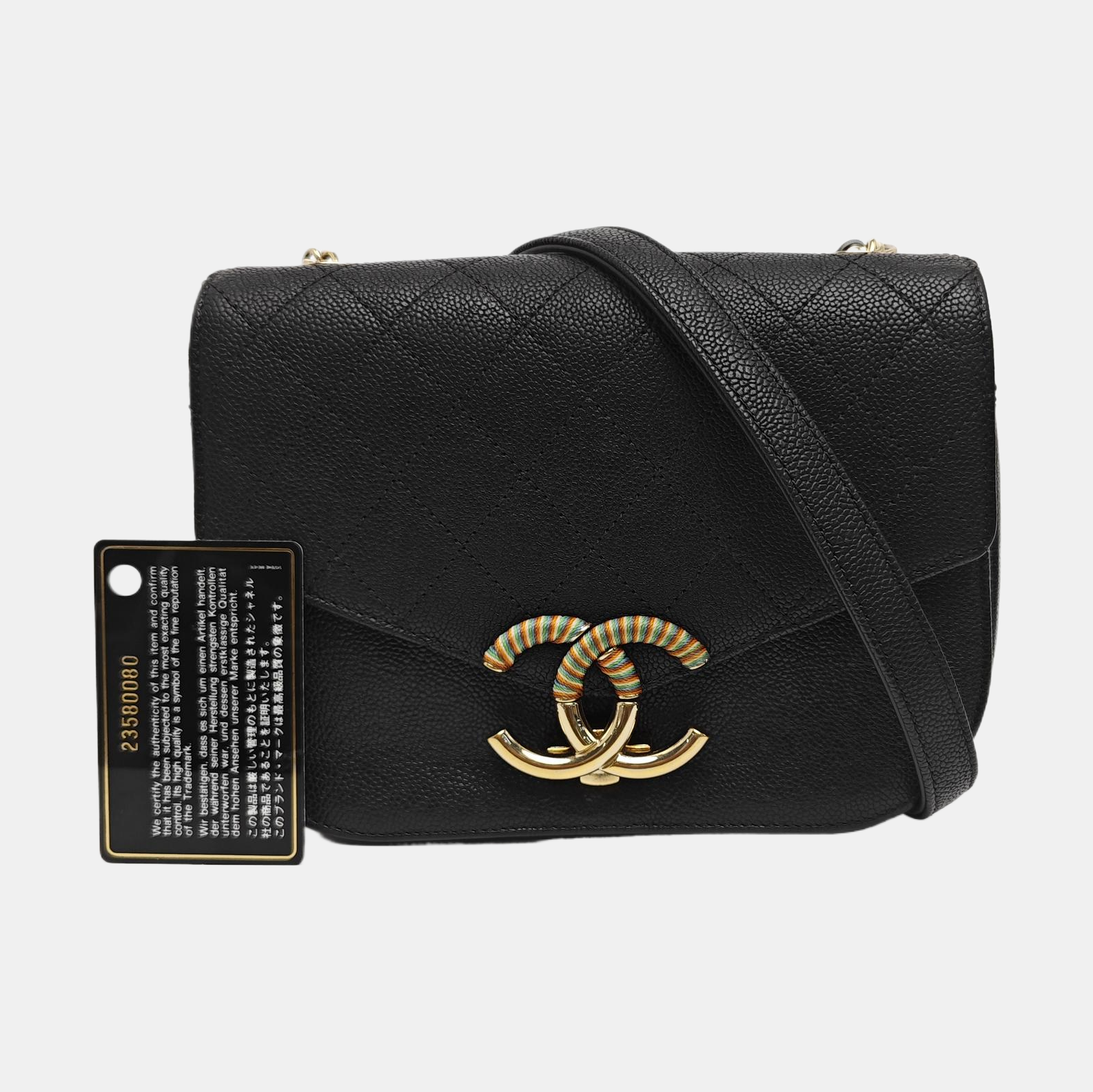 Quilted Grained Calfskin Shoulder Bag Black