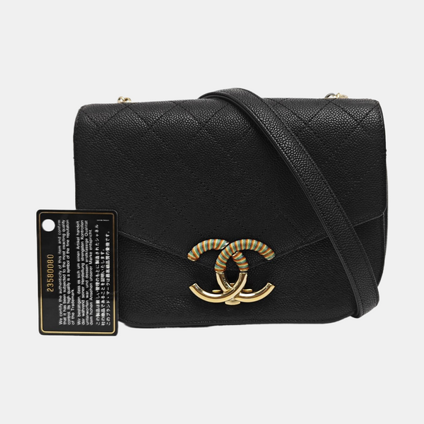 Quilted Grained Calfskin Shoulder Bag Black