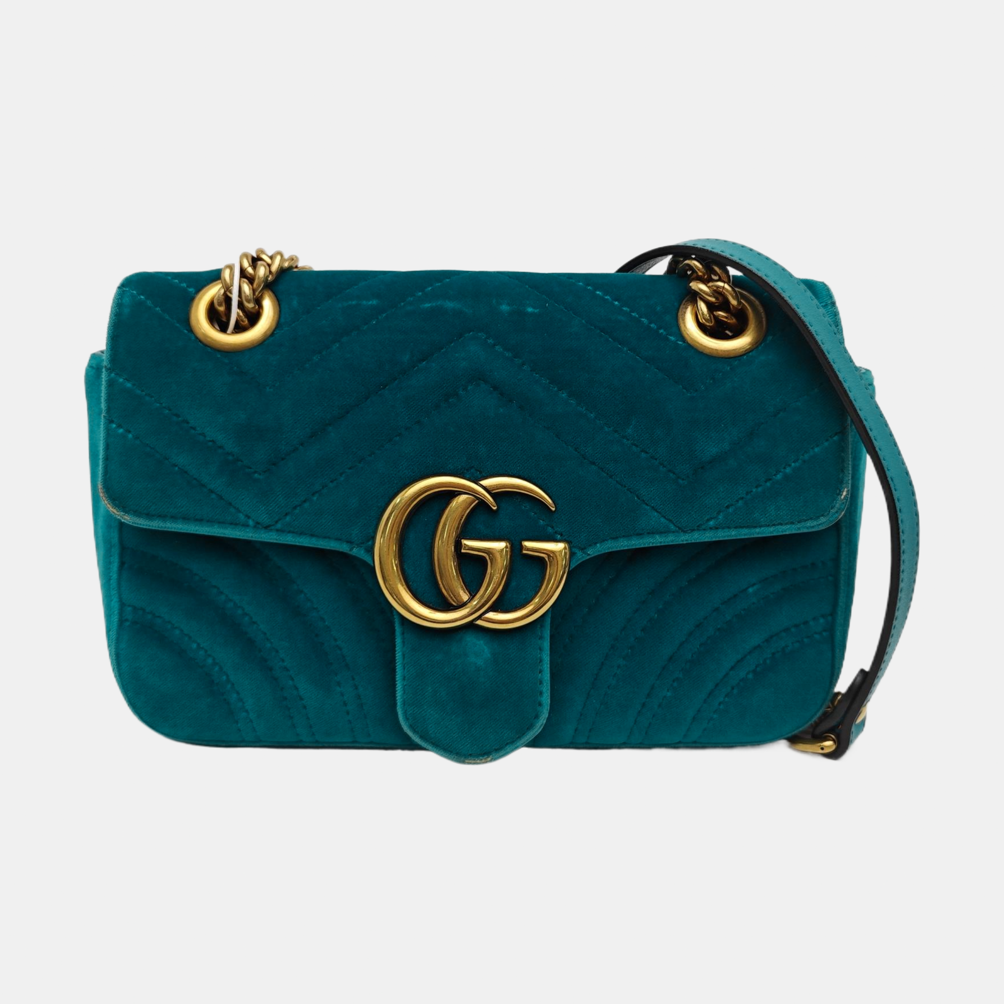 GG Marmont Small Quilted Velvet Blue