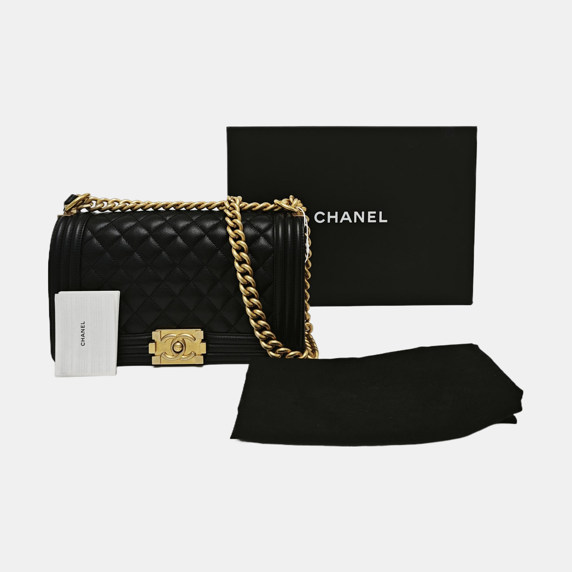 BOY CHANEL Medium Quilted Grained Calfskin Black
