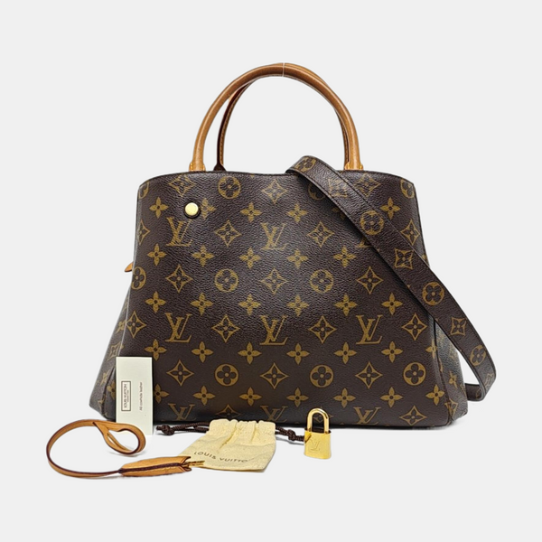 MONTAIGNE MM Monogram Coated Canvas Brown
