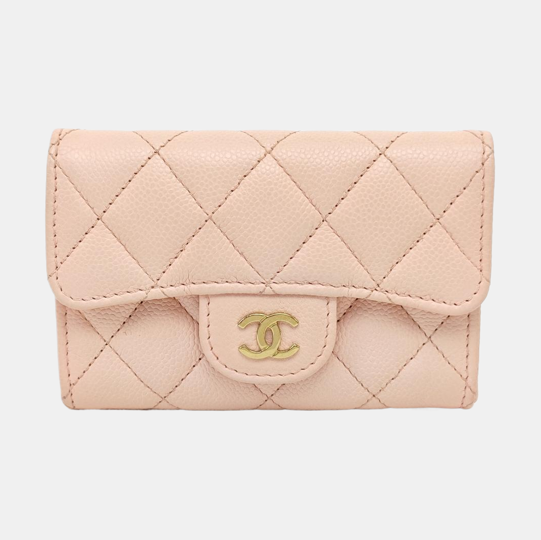 CLASSIC FLAP Quilted Grained Calfskin Pink Card Holder