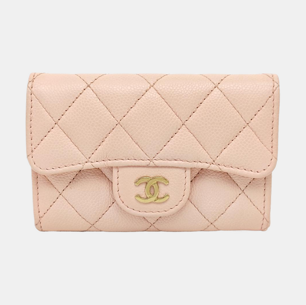 CLASSIC FLAP Quilted Grained Calfskin Pink Card Holder