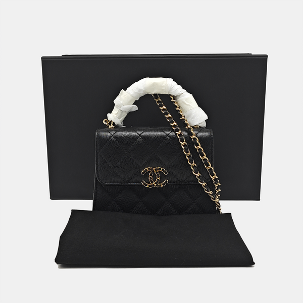 25S Quilted Grained Calfskin Black