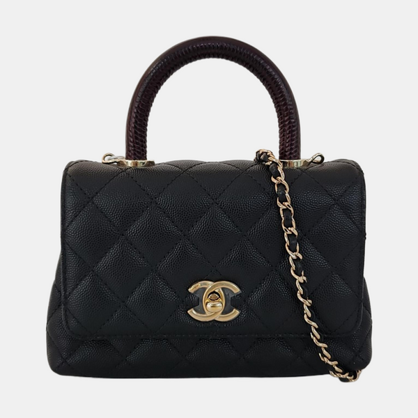 COCO HANDLE Mini Quilted Grained Calfskin Black