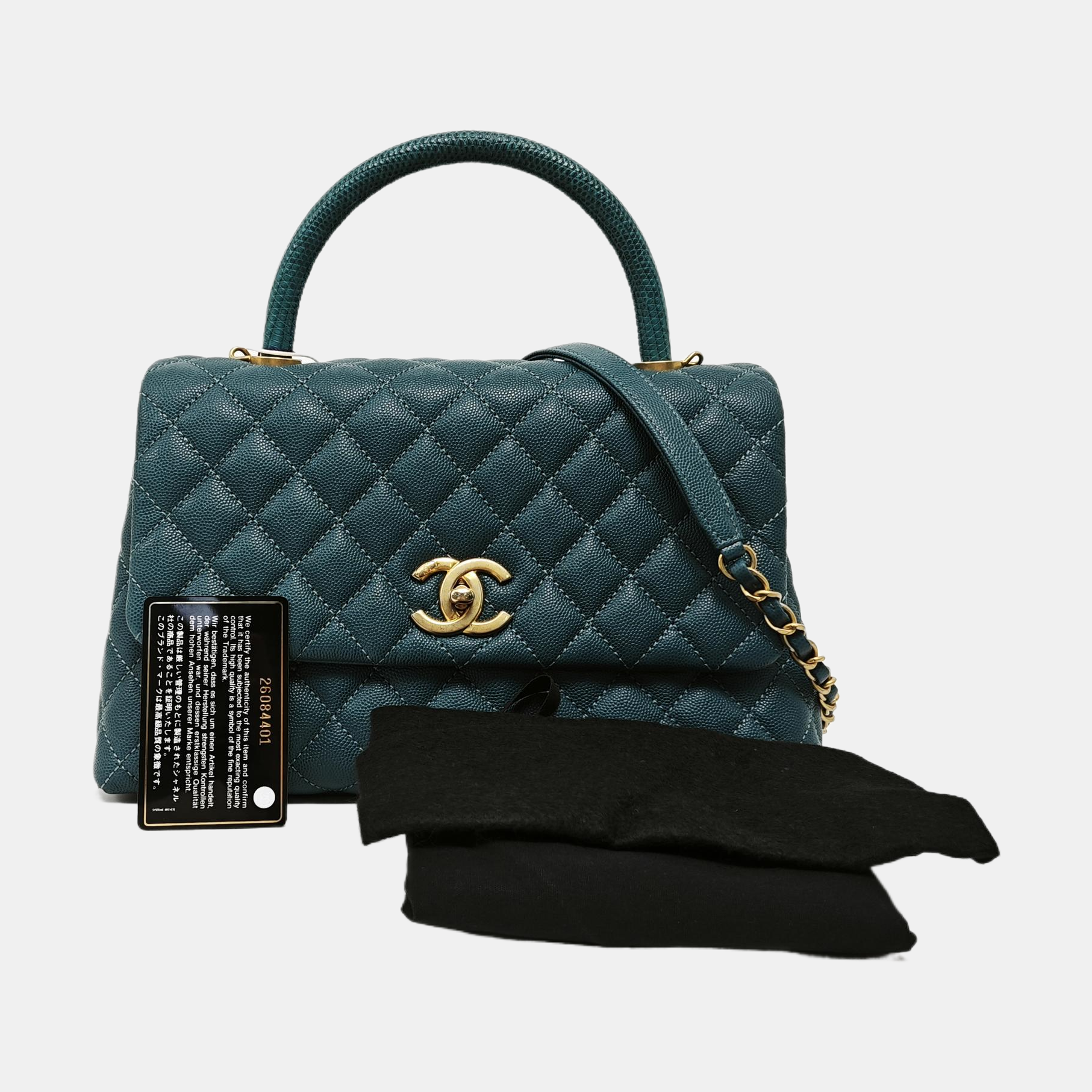 COCO HANDLE Medium Quilted Grained Calfskin Green