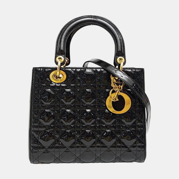 Lady Dior Medium Cannage Patent Leather Black