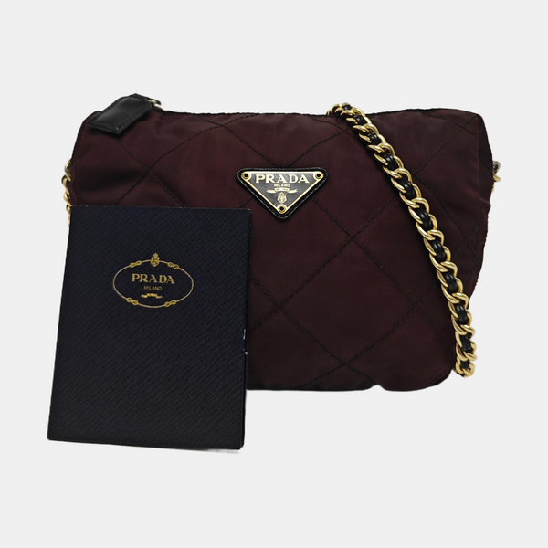 Quilted Nylon Shoulder Bag Brown