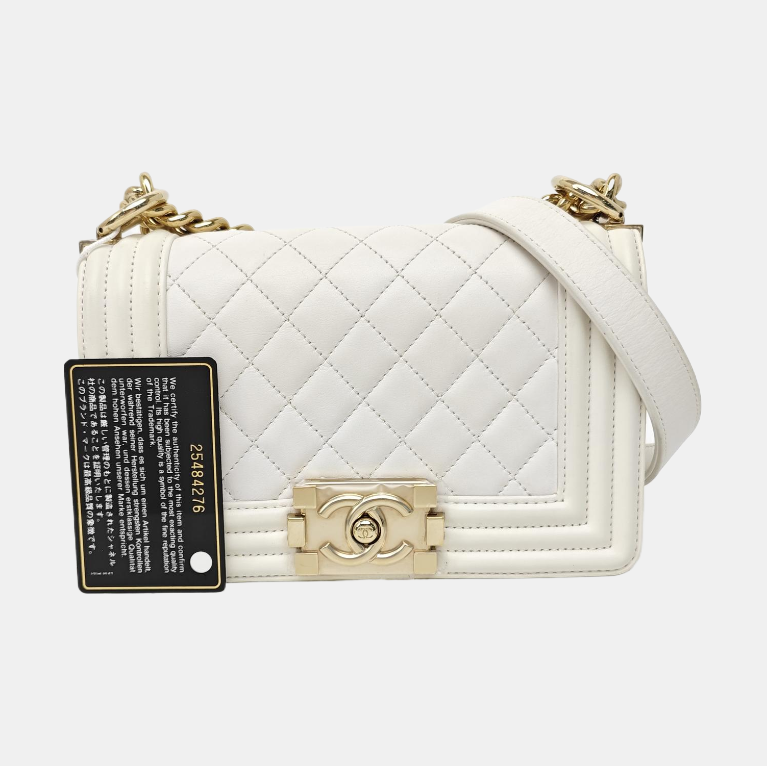 BOY CHANEL Small Quilted Calfskin White