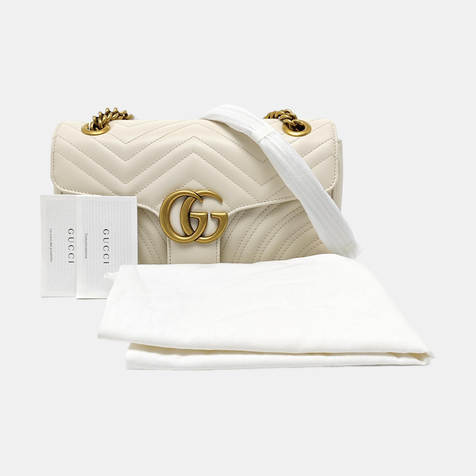 GG Marmont Medium Quilted Calfskin White