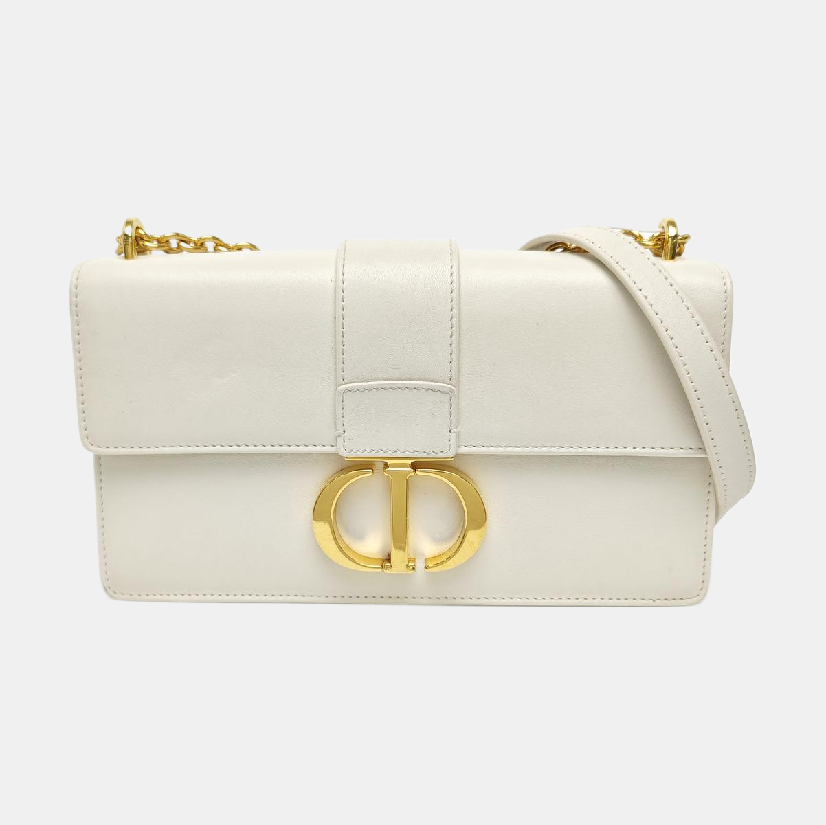 30 Montaigne East-West Mini Calfskin White