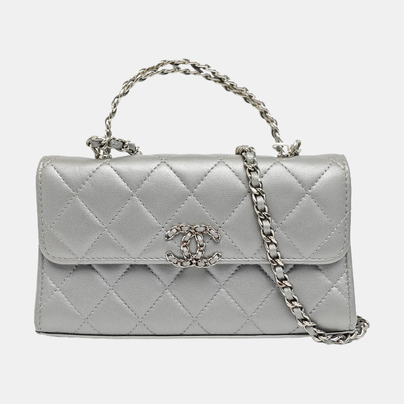 Quilted Lambskin Shoulder Bag Silver