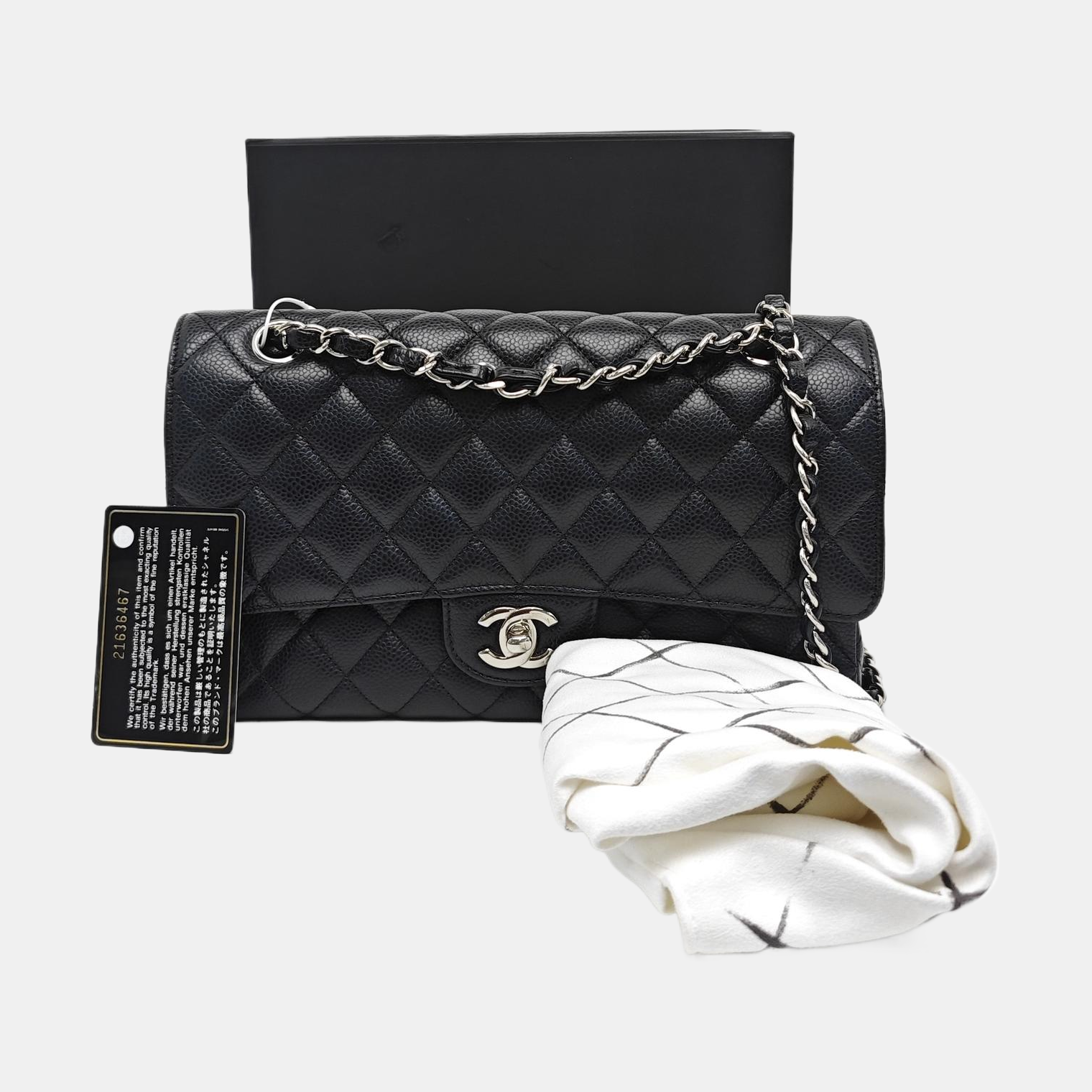 CLASSIC FLAP Small Quilted Grained Calfskin Black