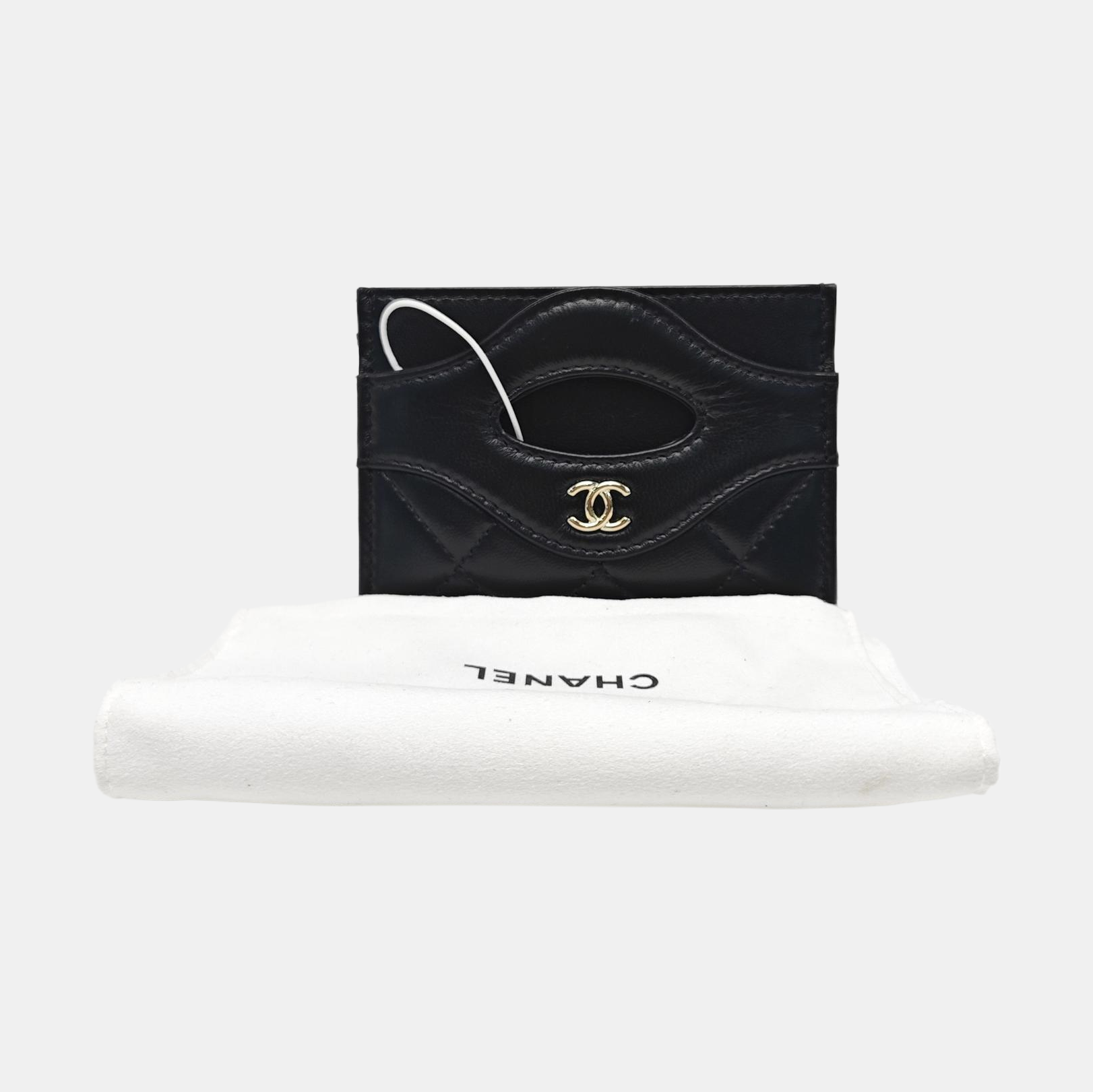 Quilted Lambskin Card Holder Black