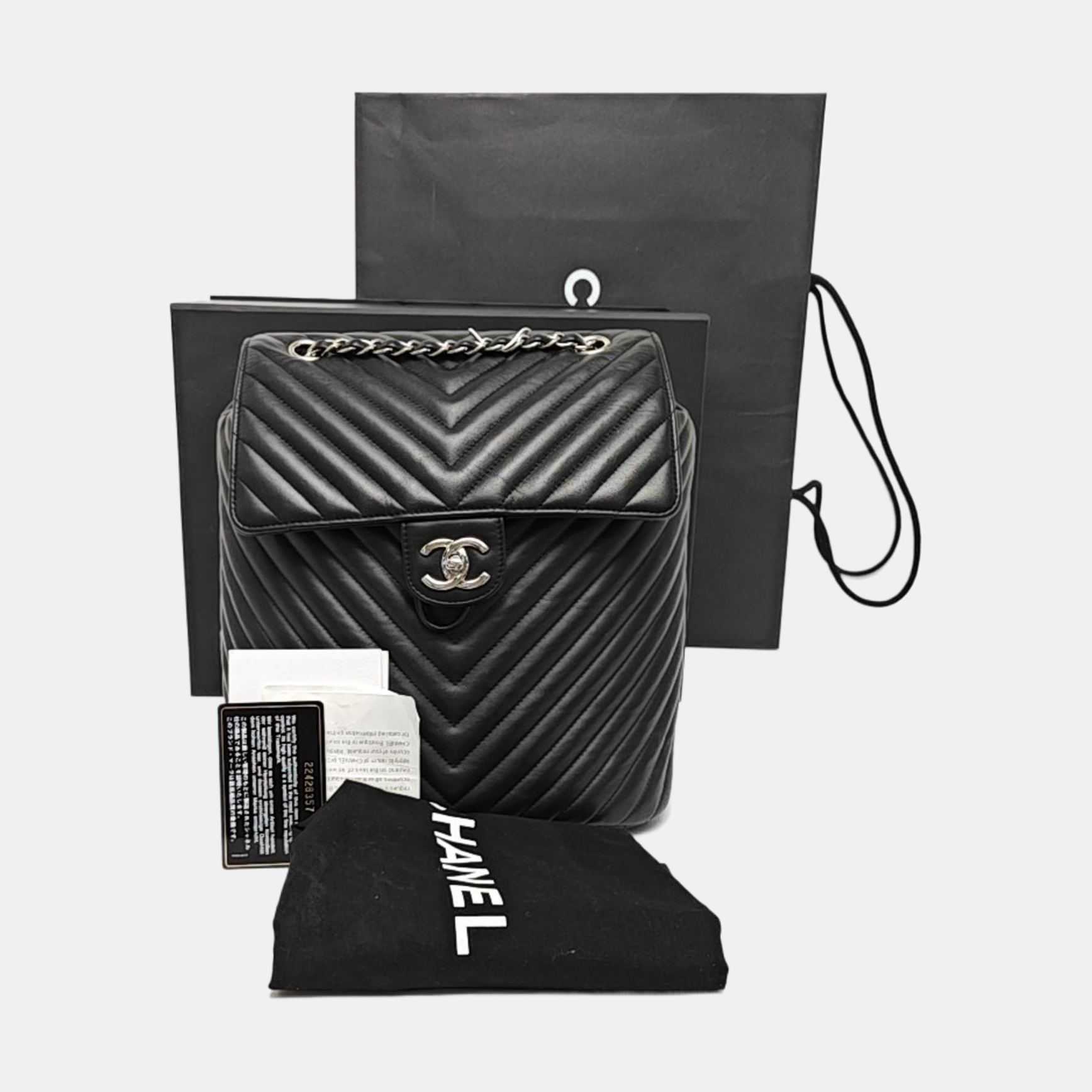 Chevron Calfskin Backpack Black