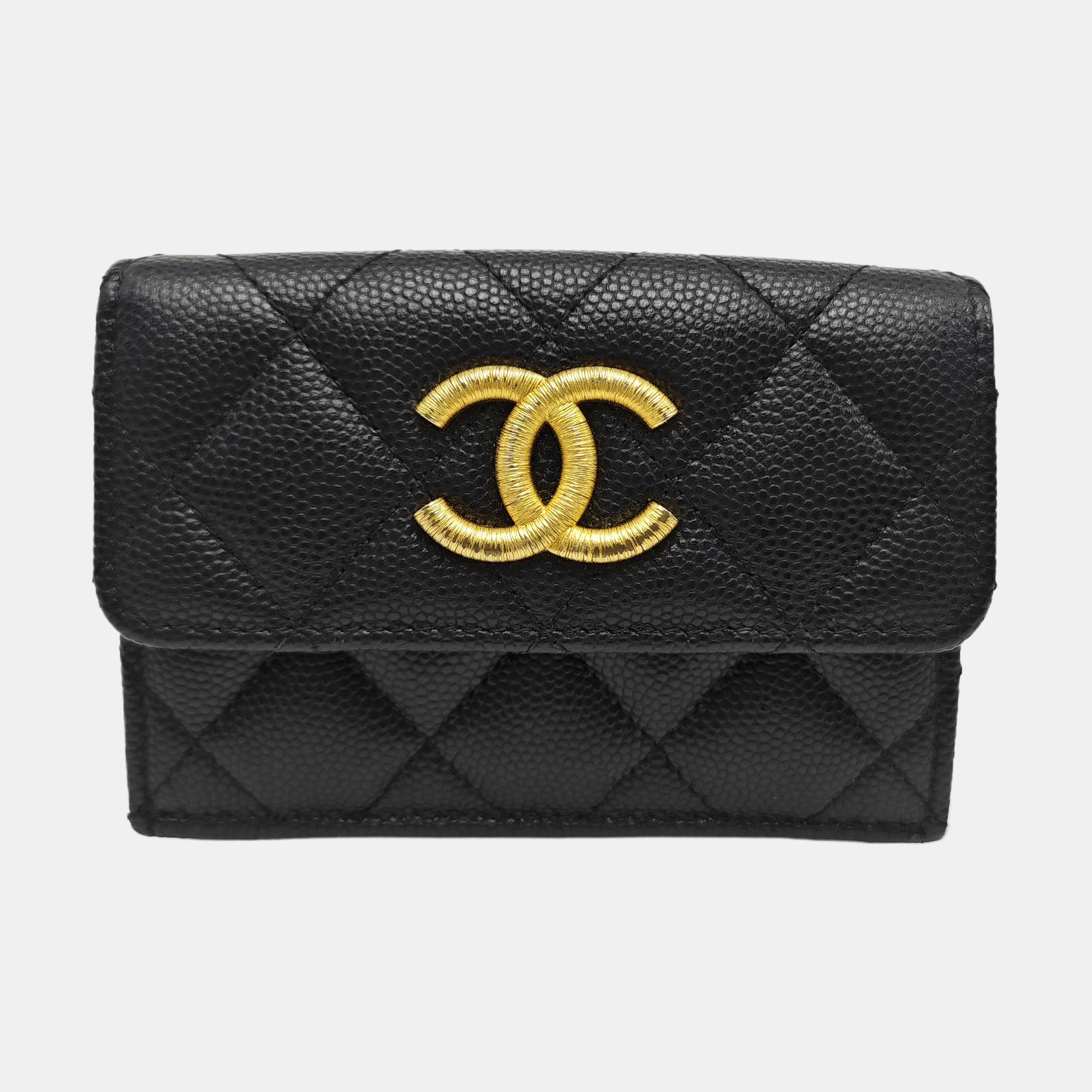 Quilted Grained Calfskin Wallet Black