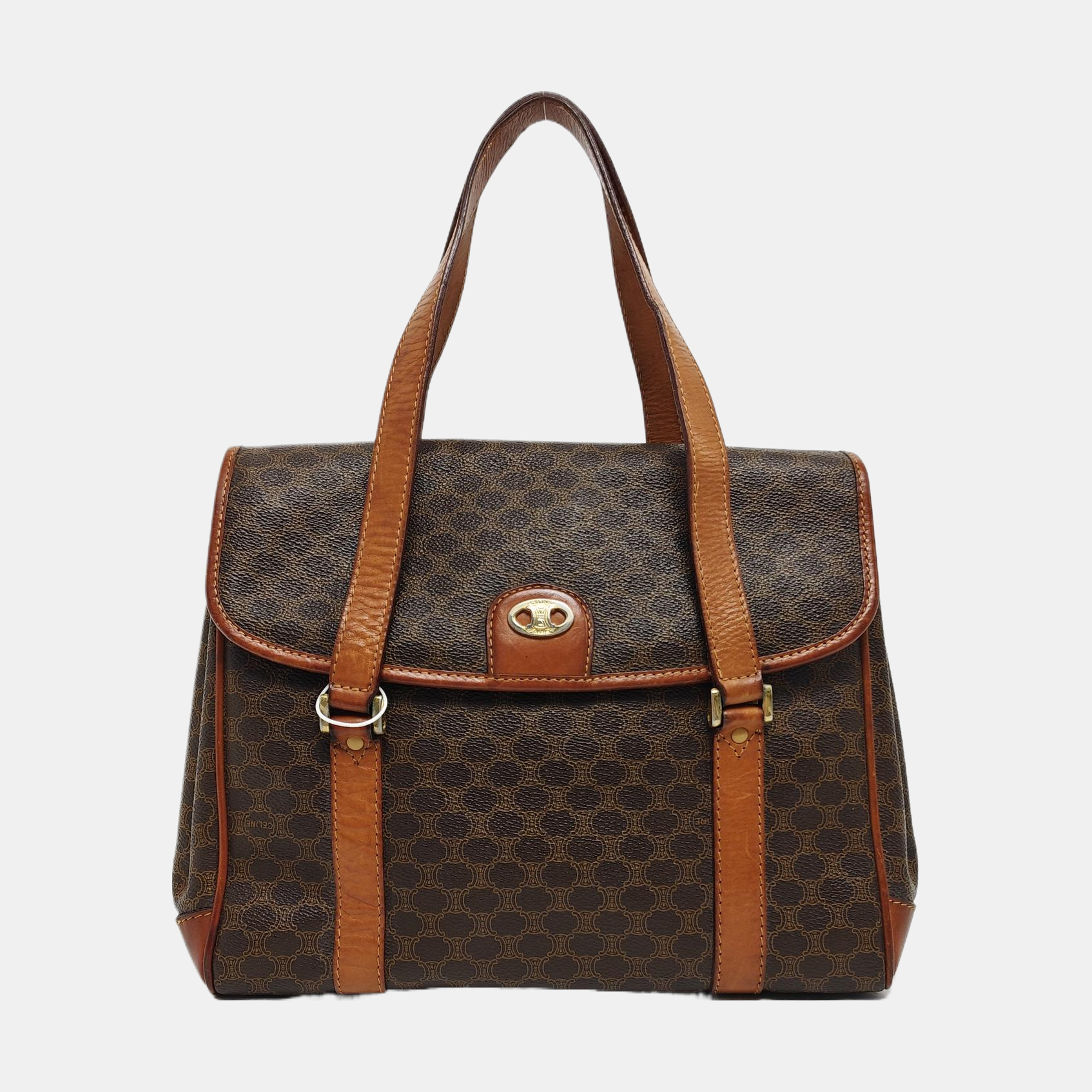 Coated Canvas Top Handle Bag Brown