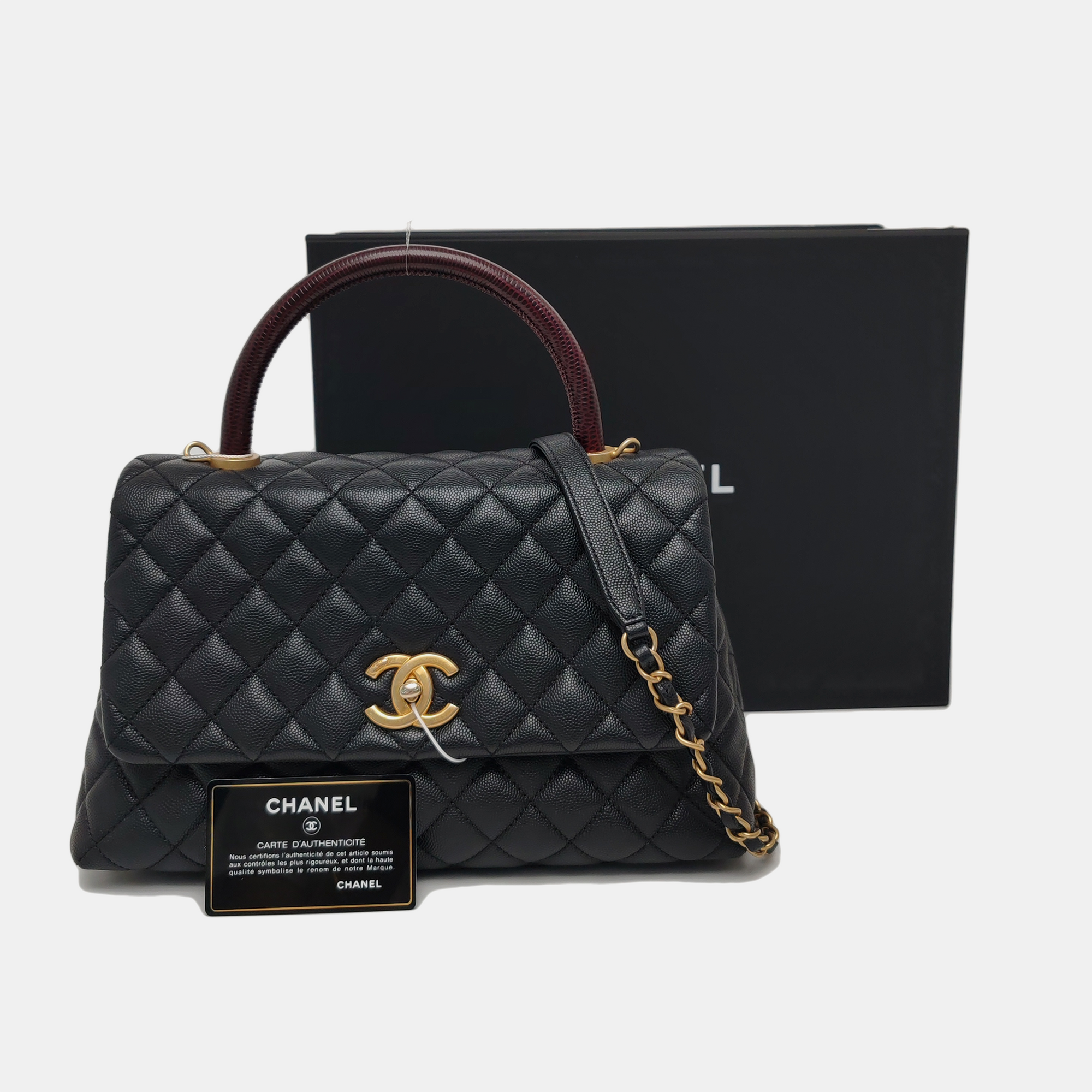 COCO HANDLE Medium Quilted Grained Calfskin Black