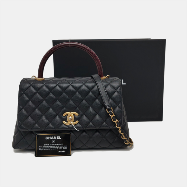 COCO HANDLE Medium Quilted Grained Calfskin Black