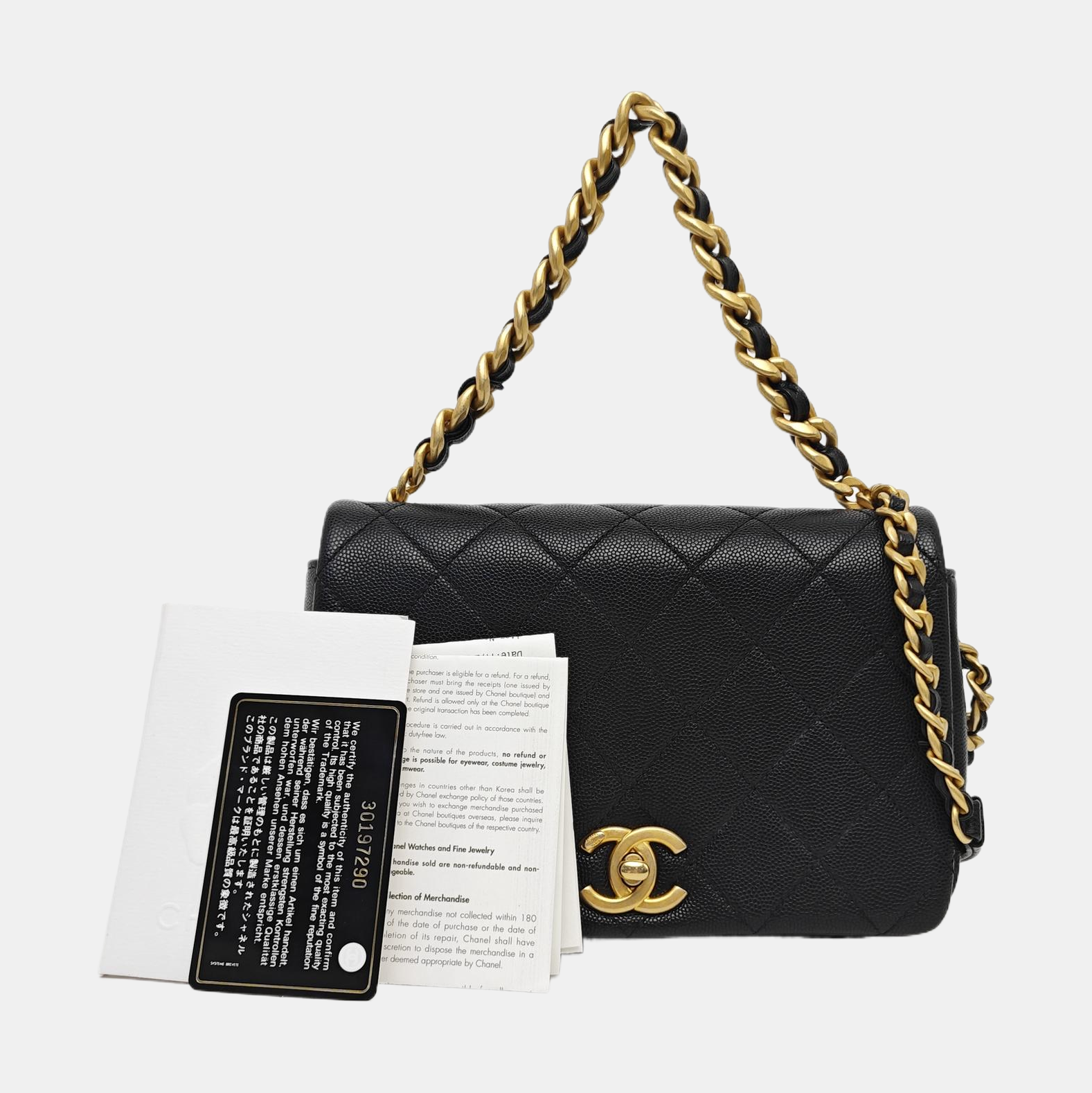 Quilted Grained Calfskin Shoulder Bag Black