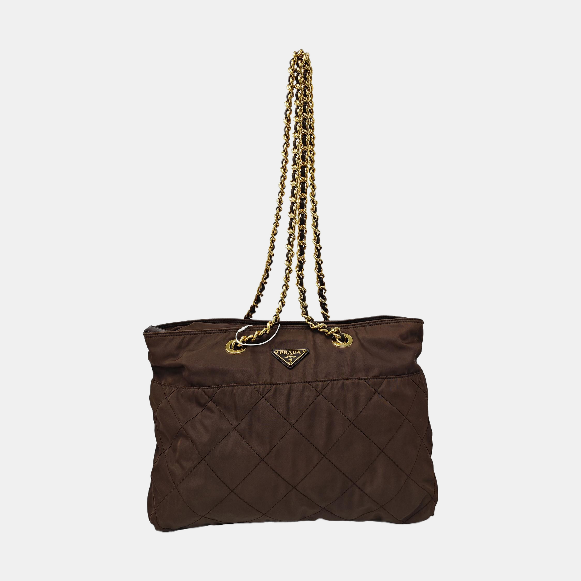 Quilted Nylon Tote Bag Brown