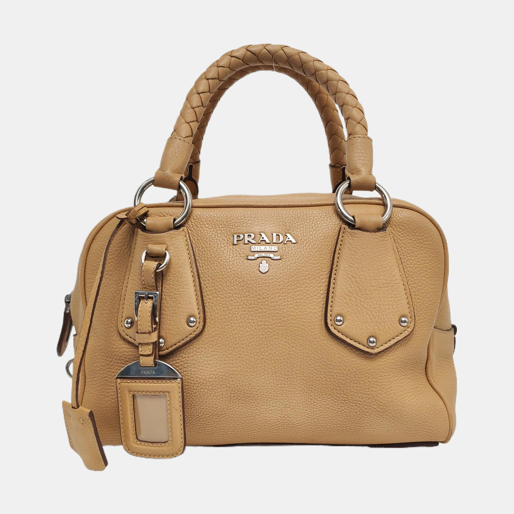 Authenticated pre-owned  Bauletto Saffiano Calfskin Beige - Top Handle Bag at Looply