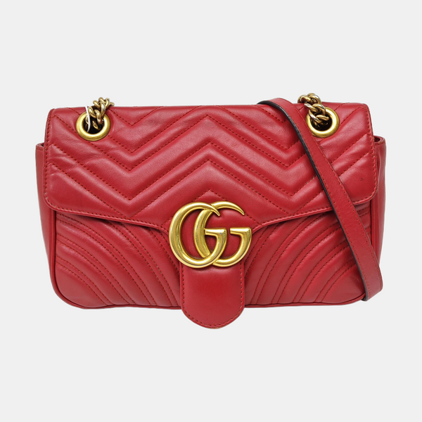 GG Marmont Medium Quilted Calfskin Red