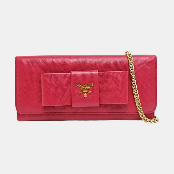 Fiocco Bow Saffiano Calfskin Red Wallet