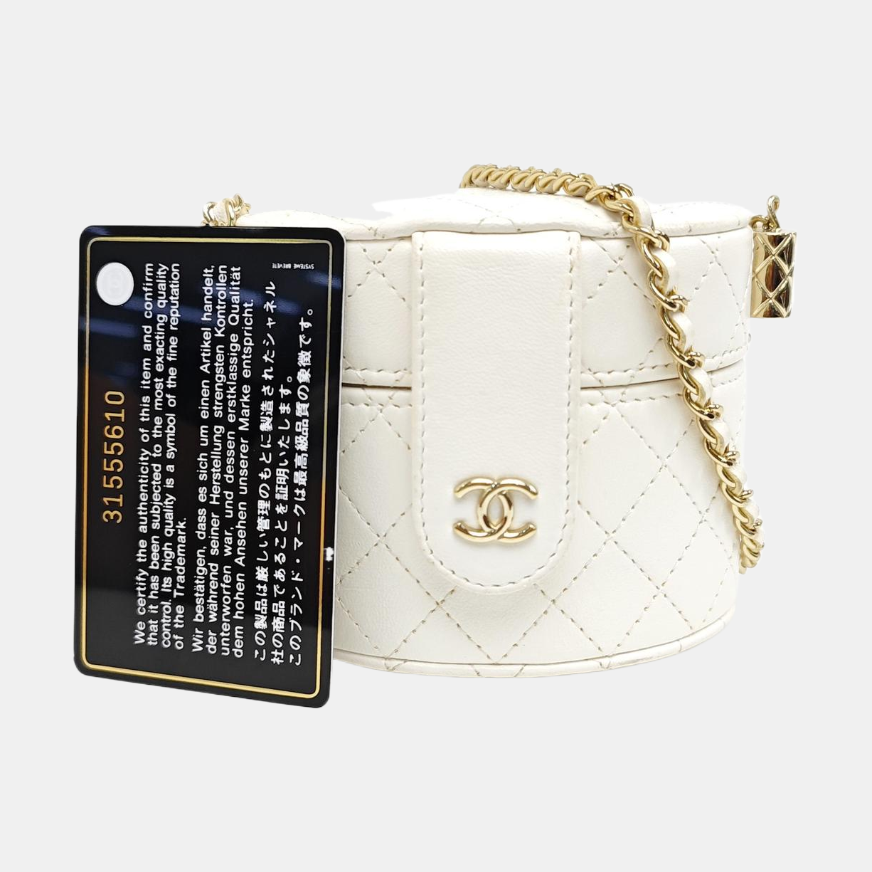 Round Vanity Medium Quilted Lambskin White