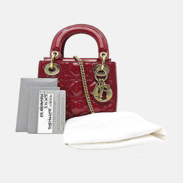 Lady Dior Mini Cannage Patent Calfskin Red