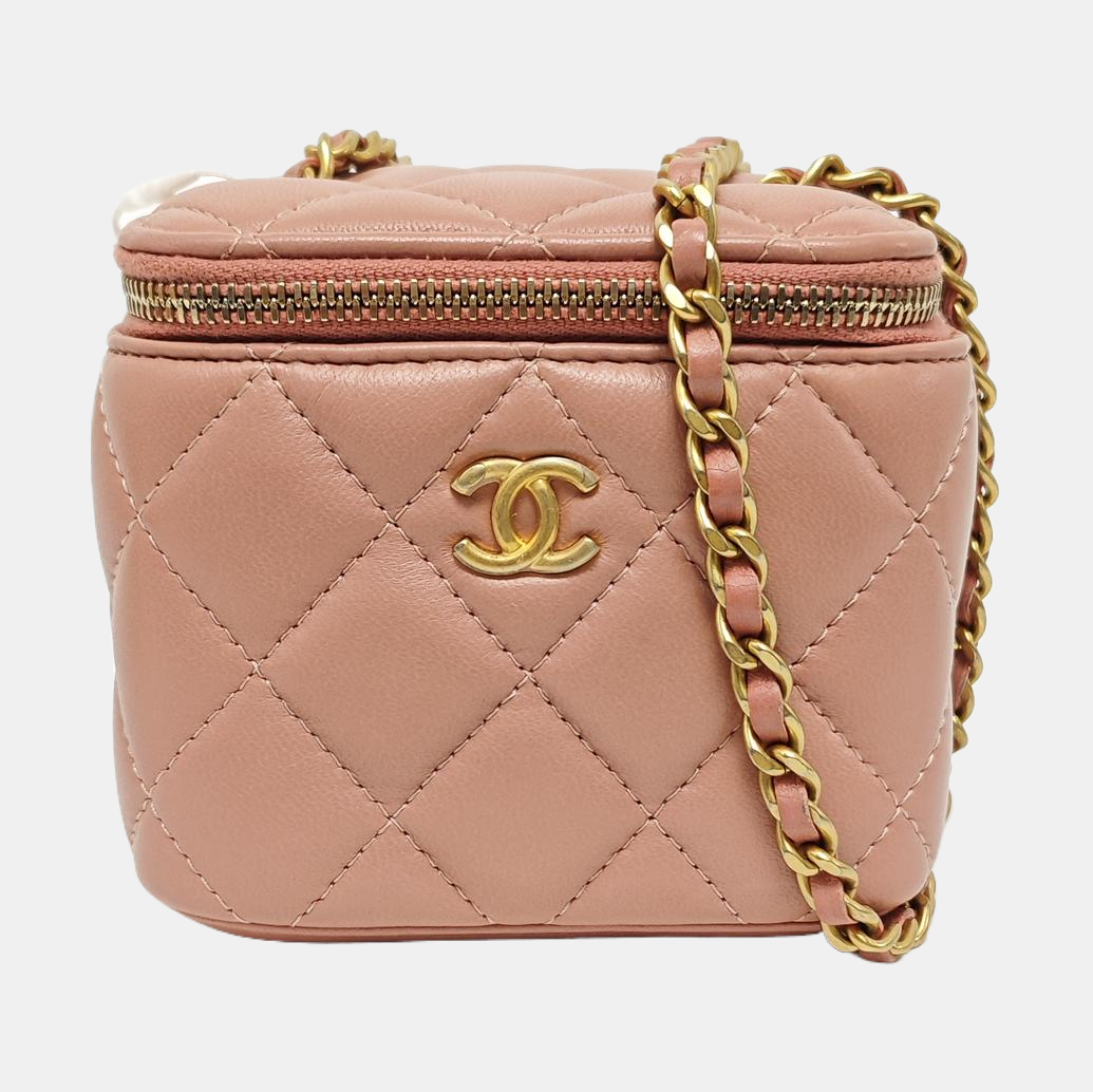 VANITY CASE Mini Quilted Lambskin Pink