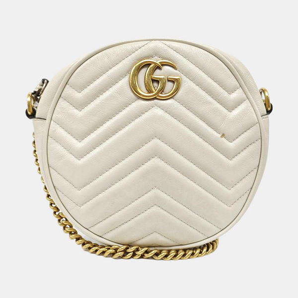 Authenticated pre-owned  GG Marmont Mini Quilted Calfskin White - Shoulder Bag at Looply
