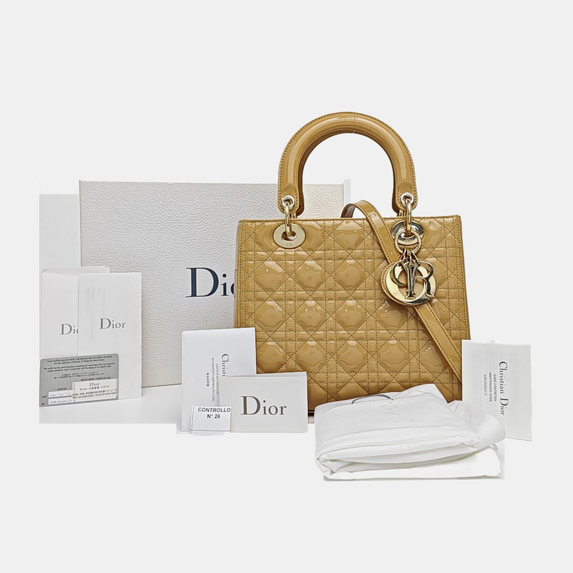 Lady Dior Medium Cannage Patent Leather Beige