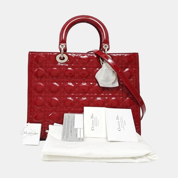 Lady Dior Large Cannage Patent Leather Red
